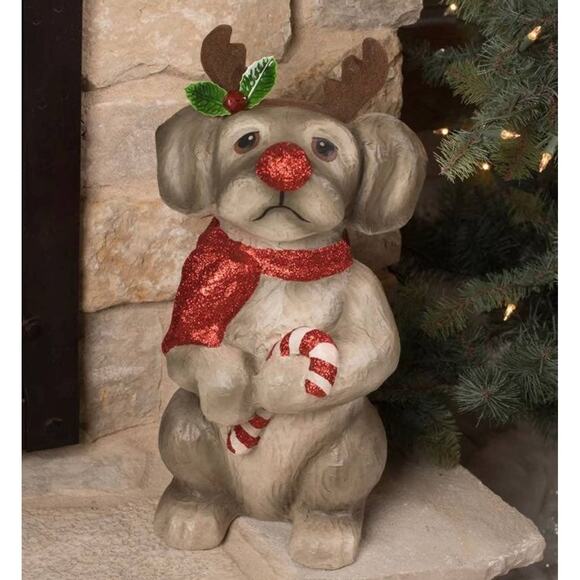 New Bethany Lowe Large Christmas Reindeer Pup Dog Rudolph Paper Mache Puppy - Picture 1 of 2
